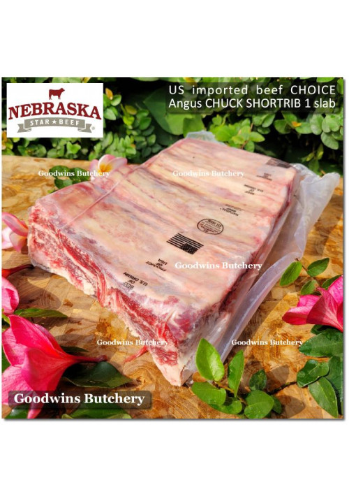 Beef rib shortrib US USDA choice Angus CHUCK SHORT RIB 5ribs frozen Nebraska 1 SLAB shared +/- 1.8kg 10x8" 25x20cm (price/kg)